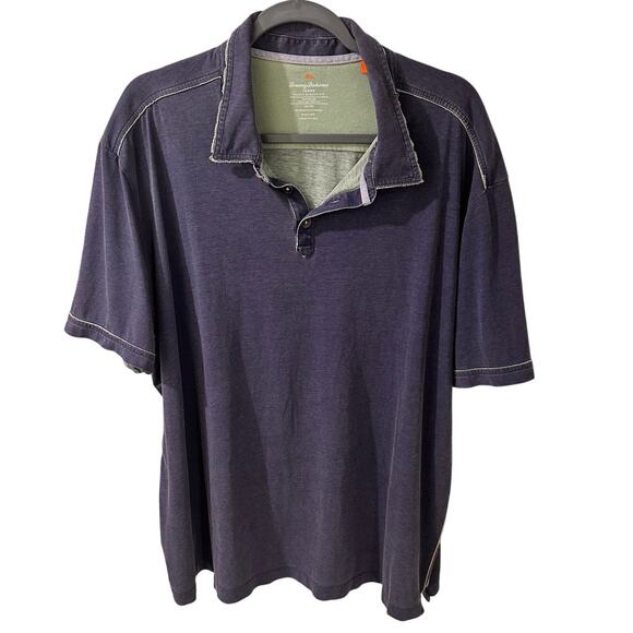 Tommy Bahama Pima Cotton Distressed Polo Shirt Aloha Raw Seams Navy Green, XXL - Picture 1 of 8